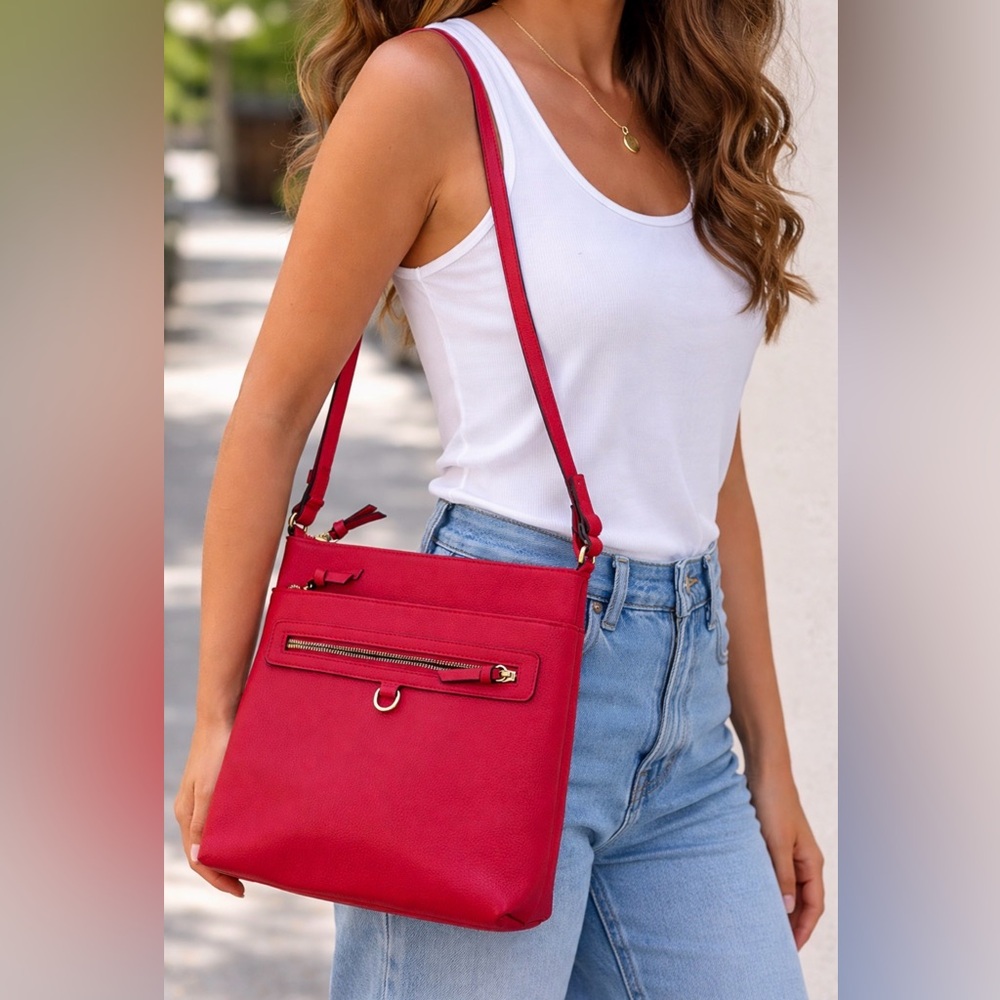 NEIMAN MARCUS 
Elegant Red Shoulder/ Crossbody Bag with Adjustable Strap